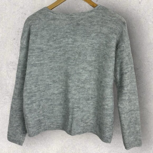 Sezane Gaspard Cardigan Sweater Size Large French Mottled Grey Reversible Knit L - Picture 10 of 13